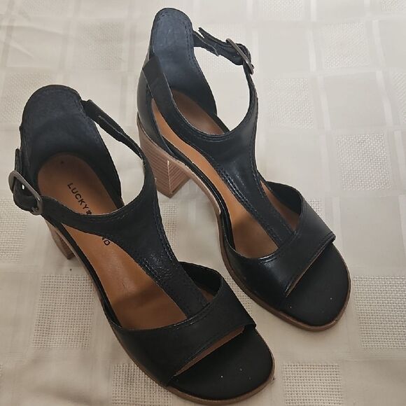 Lucky Brand Black Heels with Chunky Heel and Ankle Strap - Picture 1 of 16